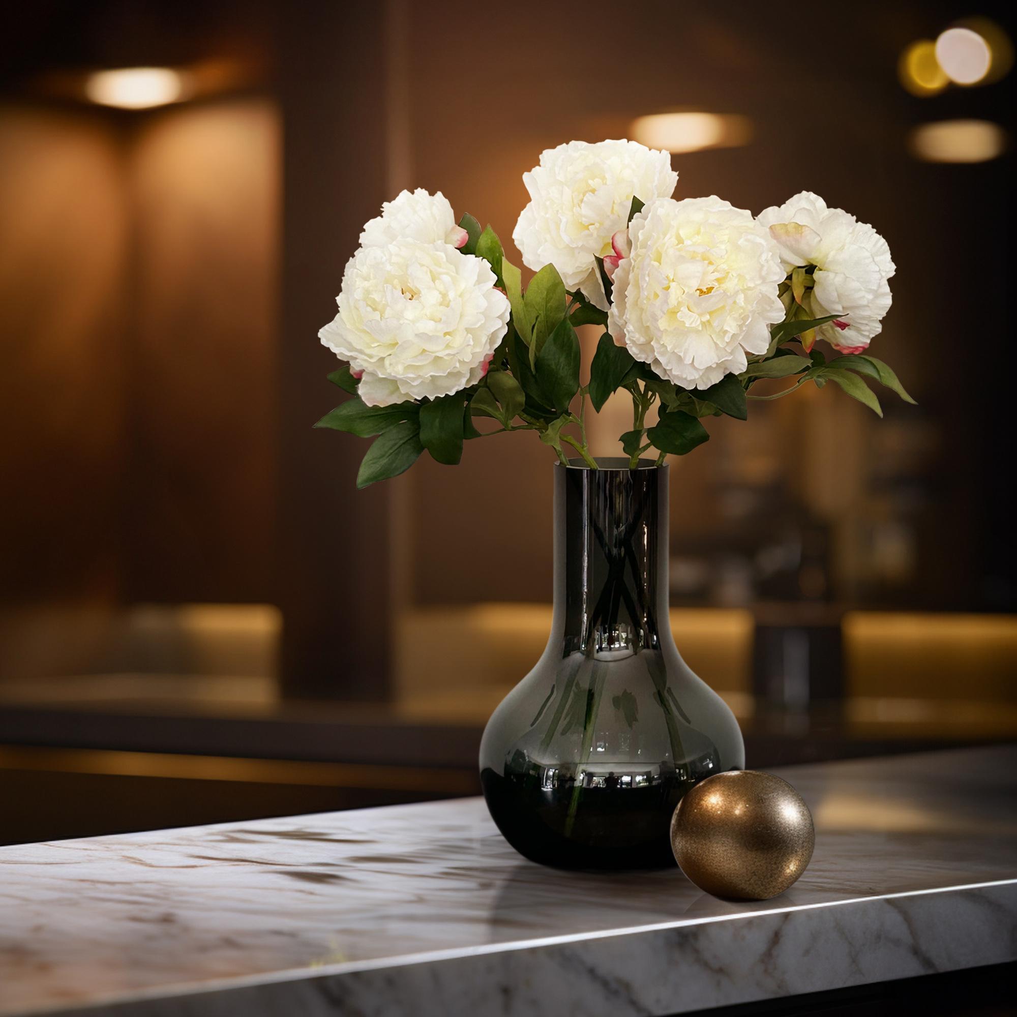 Kunstblumen - Blumenstrauß - Pfingstrosen cremefarben x 5 - 65cm