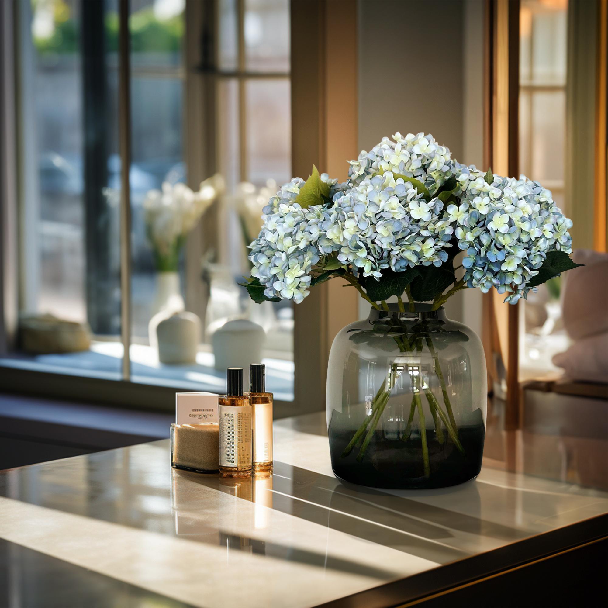 Kunstblumen - Blumenstrauß - Hortensien blau - x 8 - 52 cm