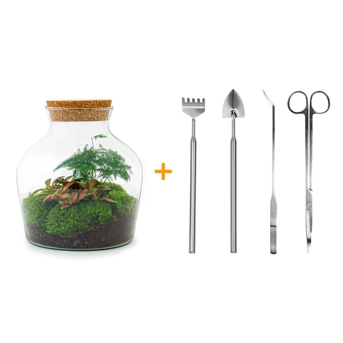 Flaschengarten - Little Joe - ↕ 21,5 cm - Harke + Schaufel +Pinzette + Schere