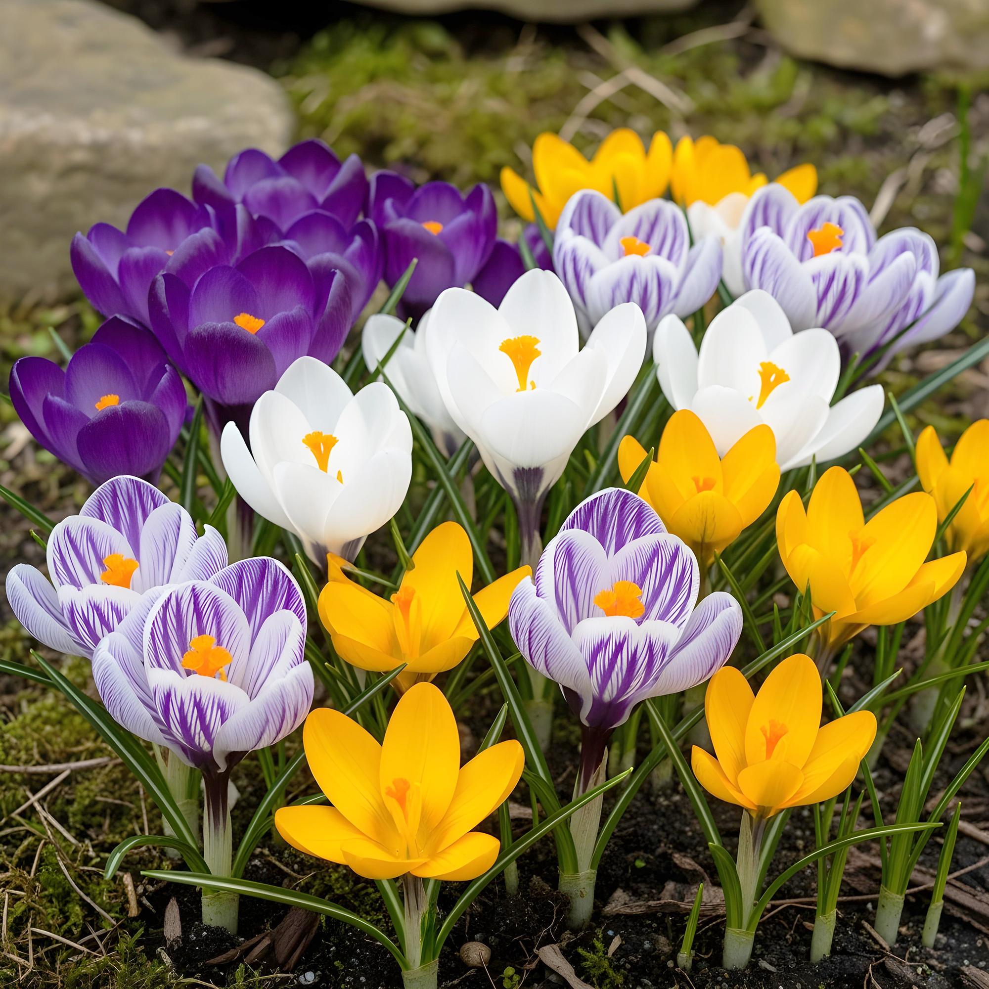 Krokuse Mix - Blumenzwiebeln - Crocus Large Flowering mix - Verschiedene Farben - 30 Stück - Zwiebelgröße 7/8 - XXL Pack