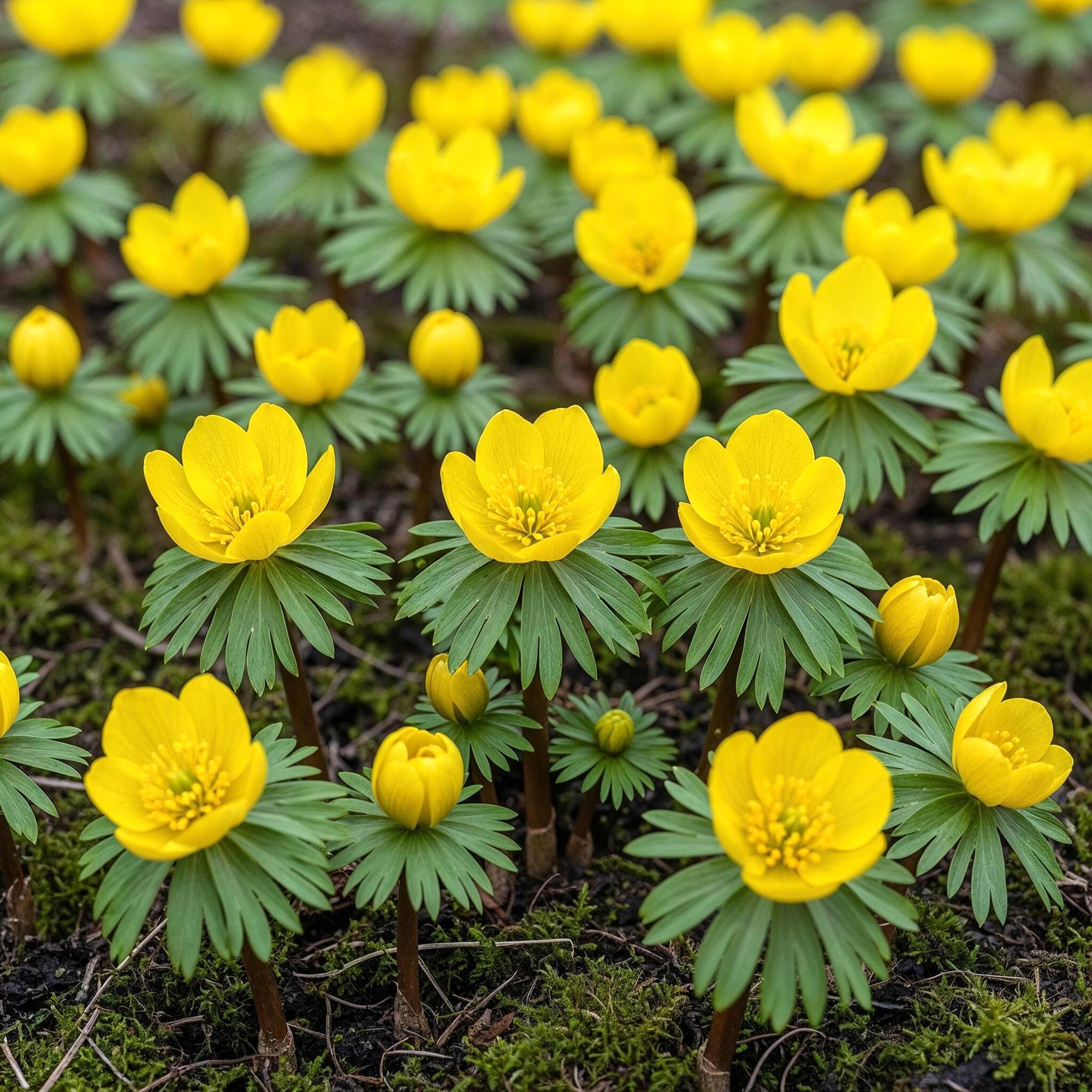 Türkischer Winterling - Eranthis Cilicica - Farbe Gelb - 25 Stück - Zwiebelgröße 4/5 - XXL Pack