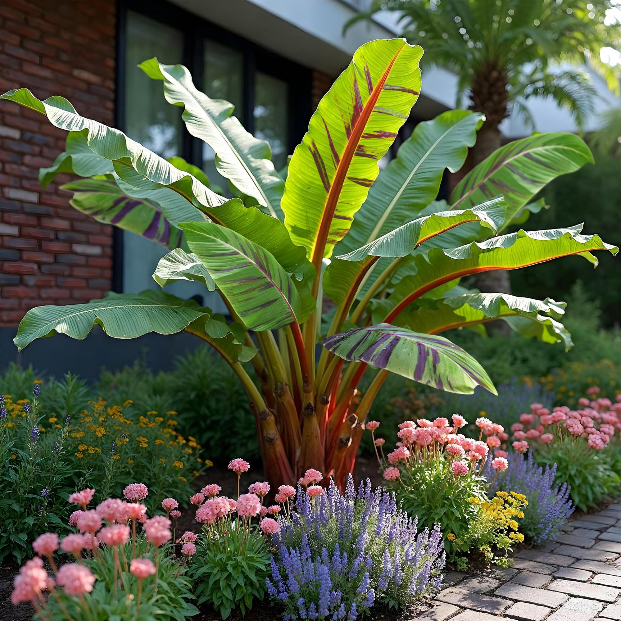 Himalayabanane - Bananenpflanze Musa sikkemensis Red Tiger - Winterhart - 4 Pflanzen - Topf 17cm Höhe 40cm