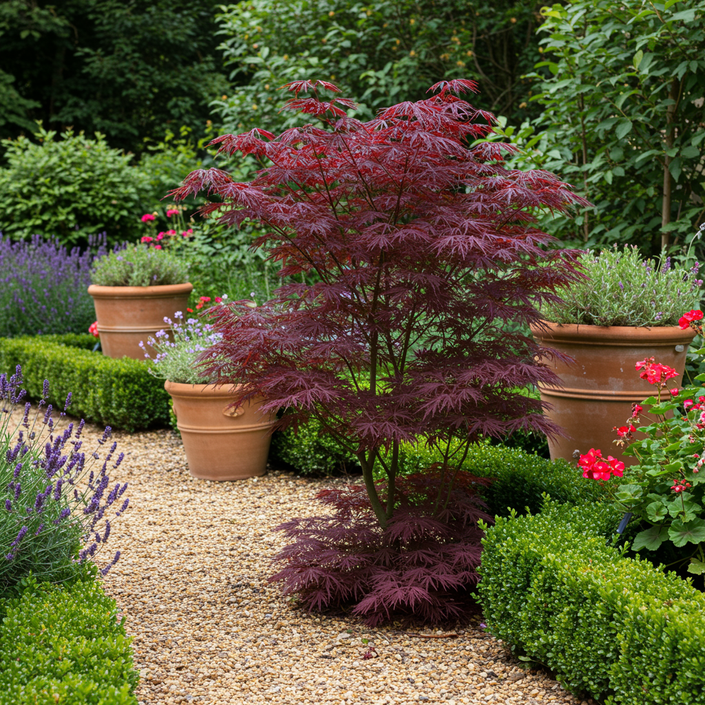Japanischer Ahorn - Acer palmatum Sangokaku - Rot - 2 Pflanzen - Laubabwerfend - Topf 19cm Höhe 70cm