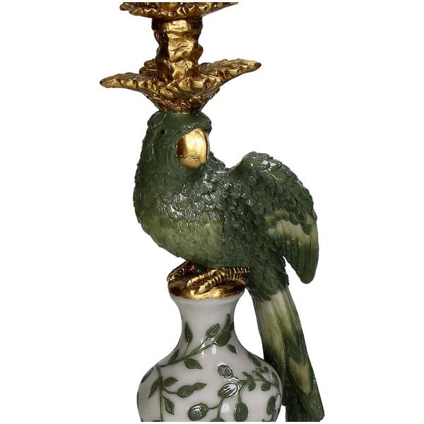 Kerzenständer - Vogel Polyresin Grün 13x13x39cm