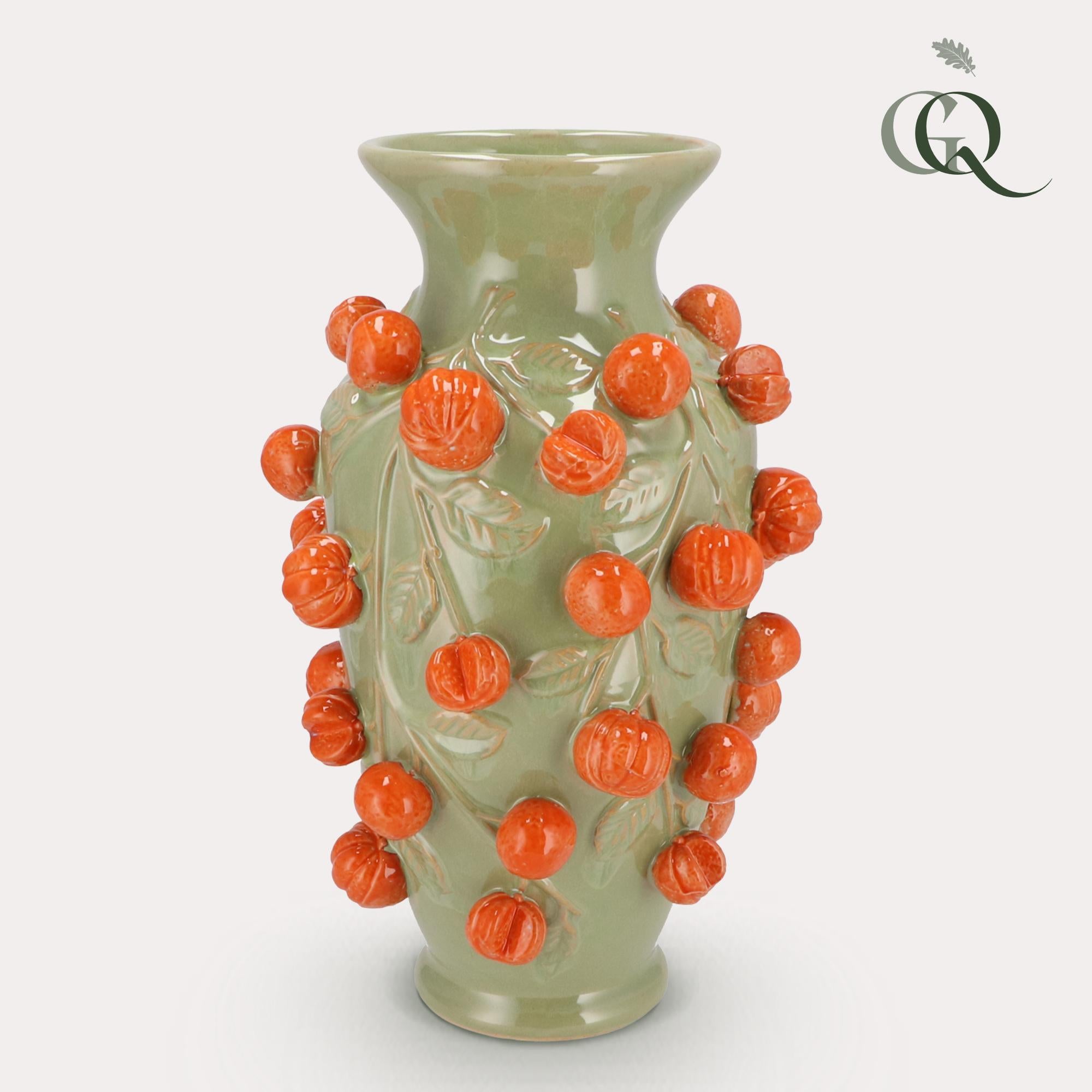 Vase Stein M – H38 B24 – Pistaziengrün – Mandarine