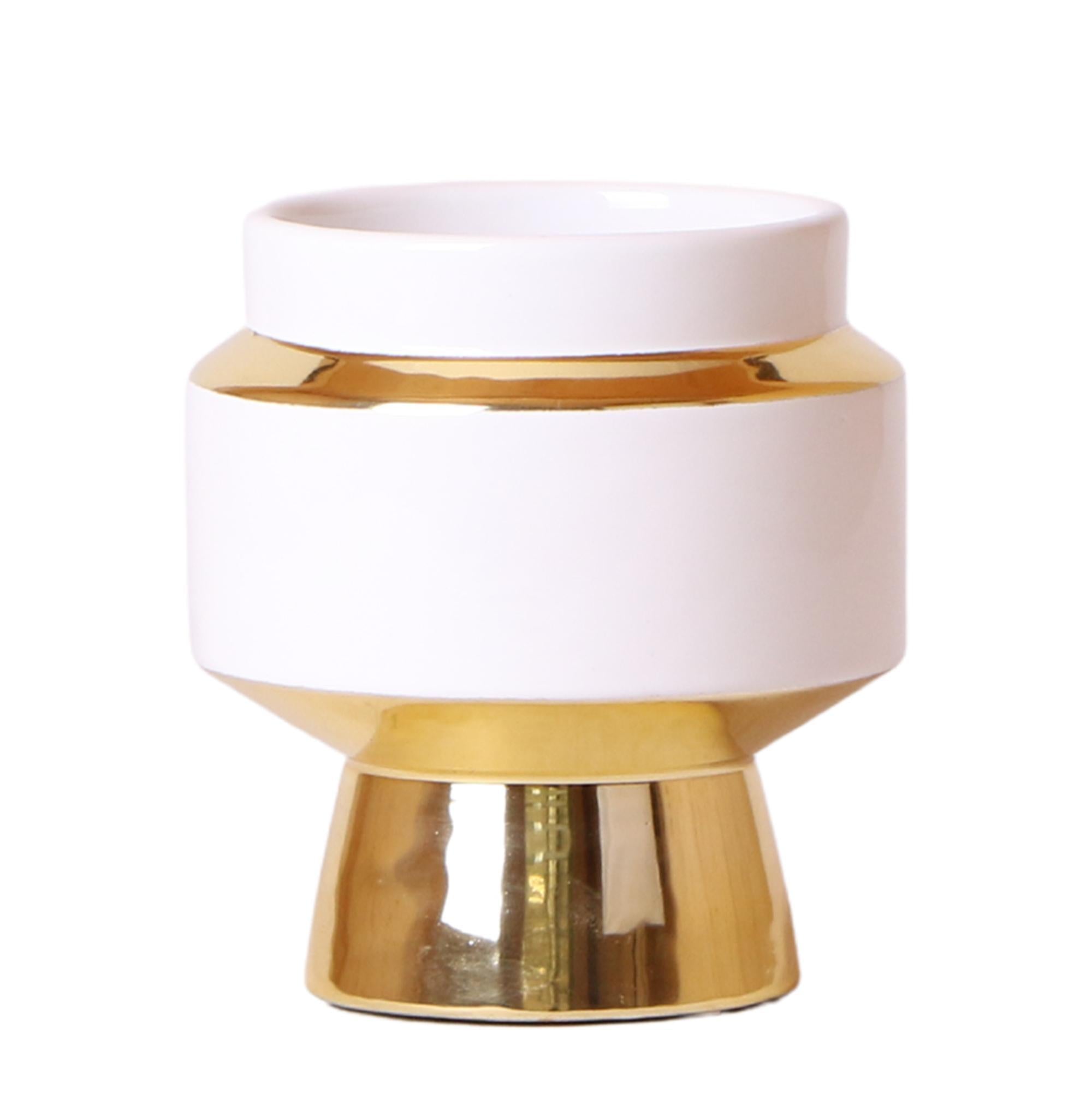 Kolibrie Thuis | Le Chic bloempot - Witte decoratieve keramiek pot met gouden details - Ø9cm