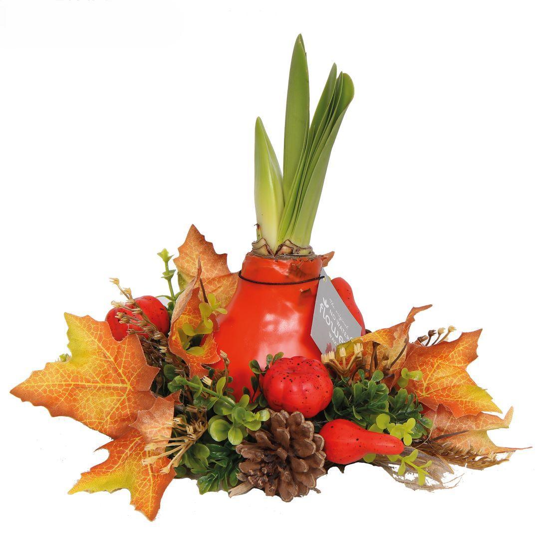 No Water Flowers® (wax amaryllis) | Wreath Autumn - Red flower