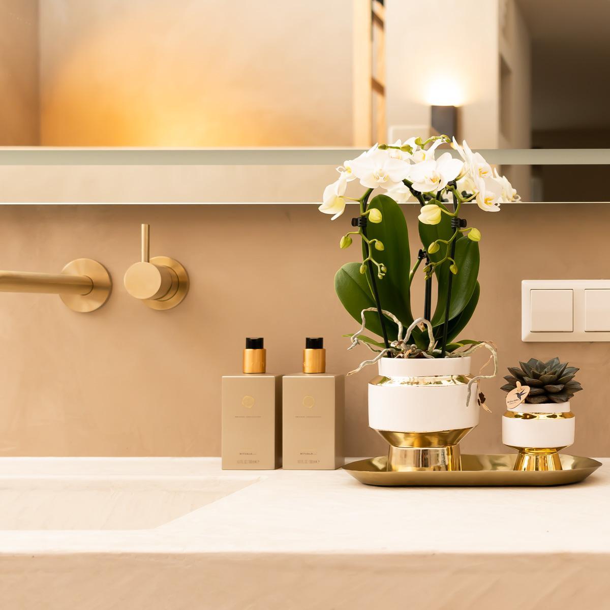 Kolibrie Thuis | Le Chic bloempot - Witte decoratieve keramiek pot met gouden details - Ø9cm