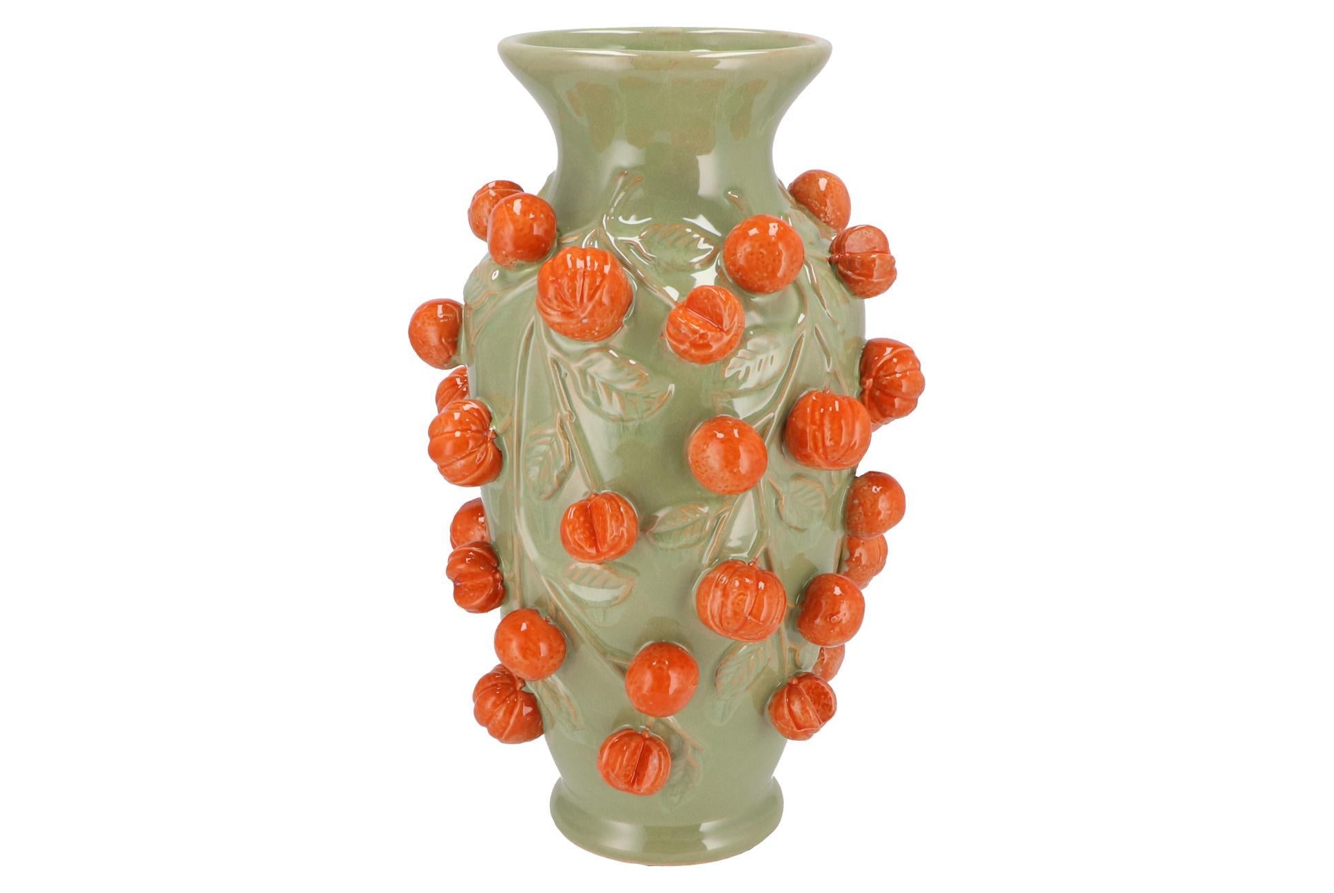 Vase Stein M – H38 B24 – Pistaziengrün – Mandarine