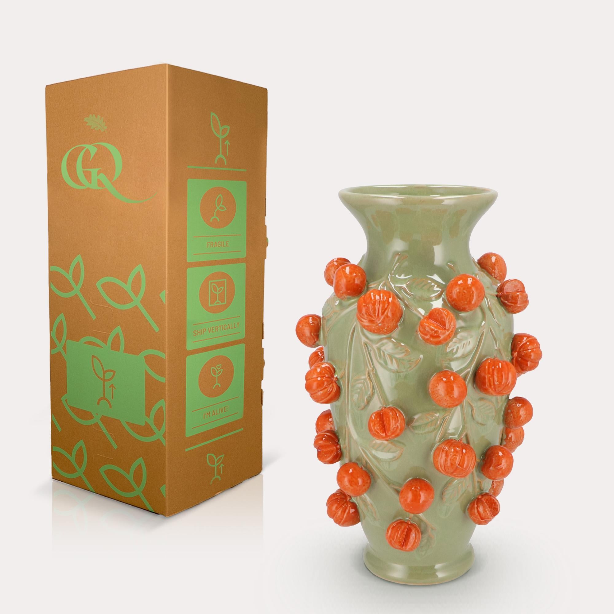 Vase Stein M – H38 B24 – Pistaziengrün – Mandarine