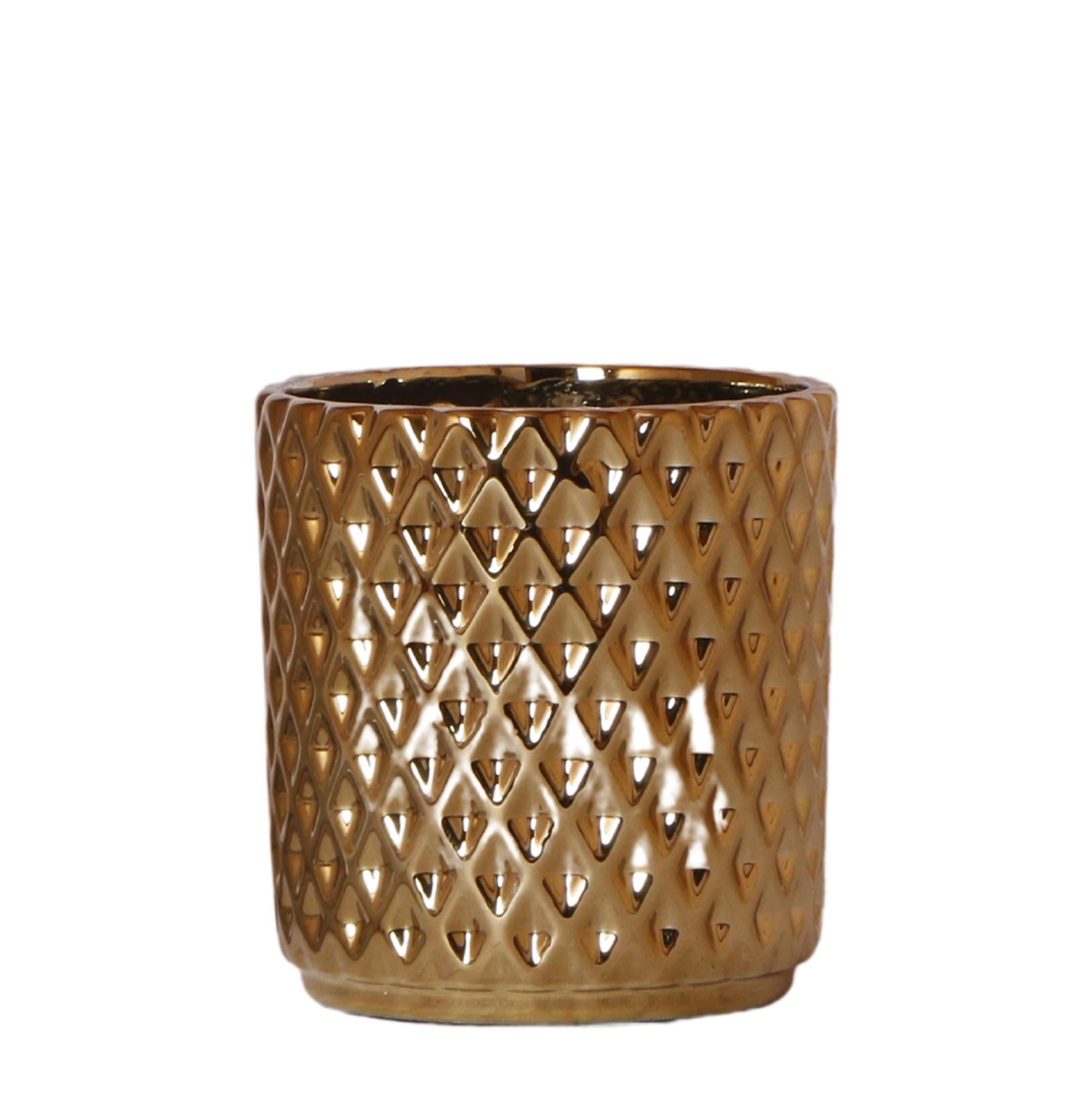 Kolibrie Thuis | Metallic Diamond Bloempot - Gouden Keramiek Decoratieve Pot Ø9cm